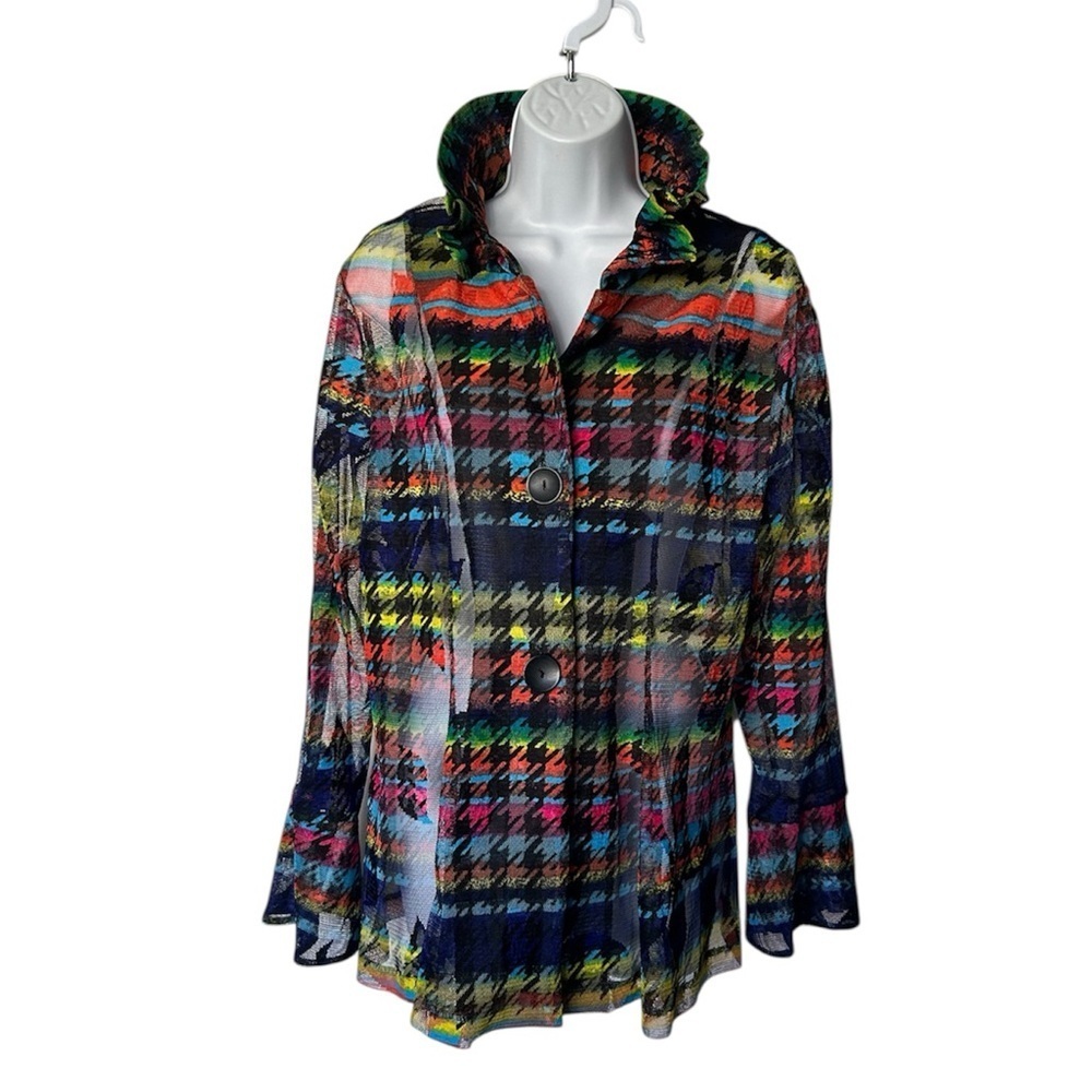 Damee Inc Swing Jacket Sheer Multi Colorful Wire Collar Excellent Size L - Picture 5 of 5